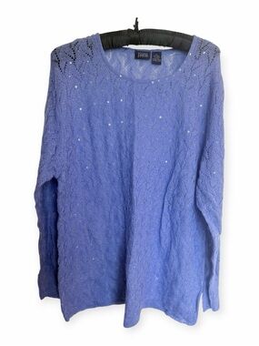 Hillard & Hanson Lavender Open-Knit Sequin Pullover